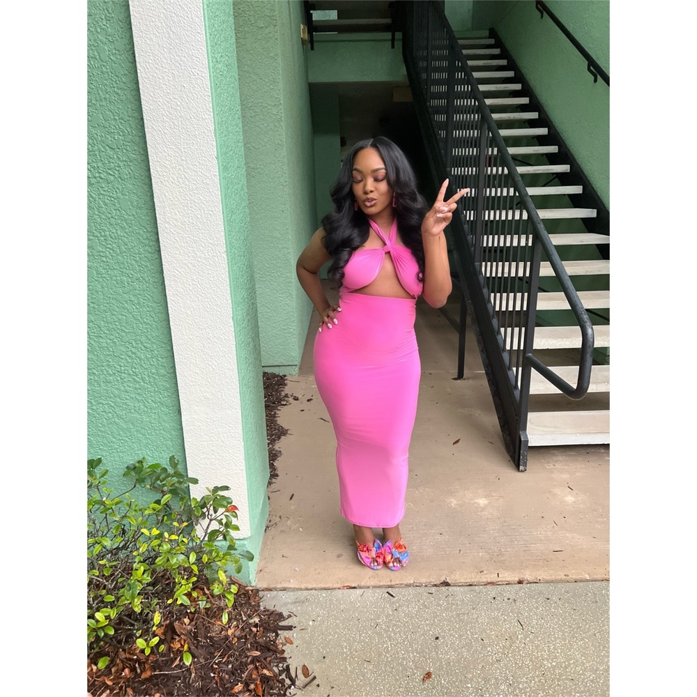 Hot Pink 2-piece Midi Skirt Set. Small or Medium